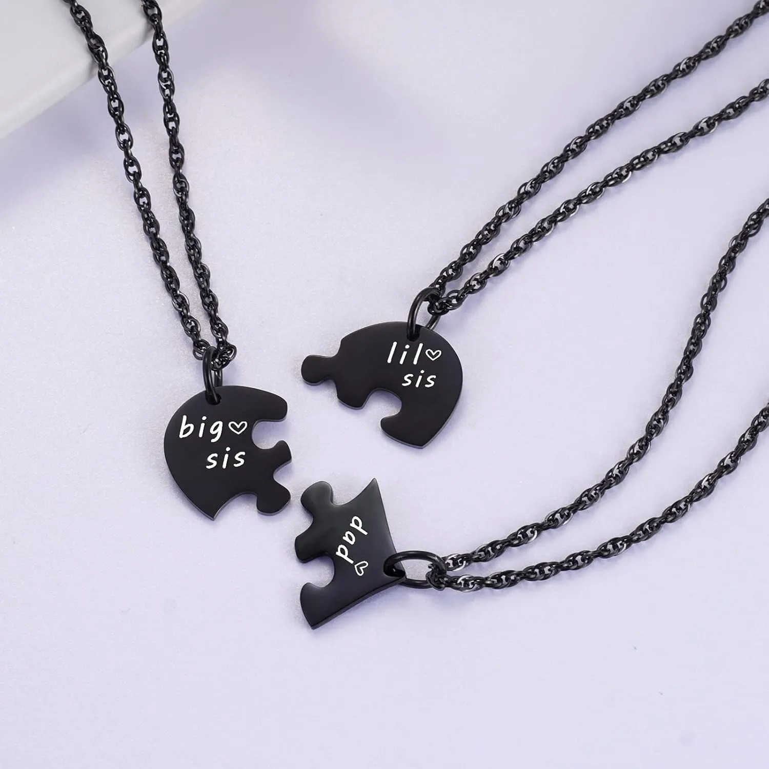 Ralukiia 3PCs Father and Daughter Heart Puzzle Piece Necklace Set, Gifts for Dad from Daughters, Big Sis Little Sis Family Jewelry for Father's Day