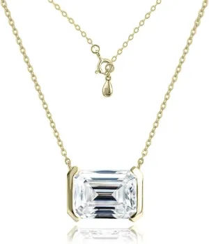 Raneecoco 2.0ct Emerald Cut Solitaire Simulated Diamond CZ Pendant Necklace / 18K Gold Plated Sterling Silver Necklace for Women