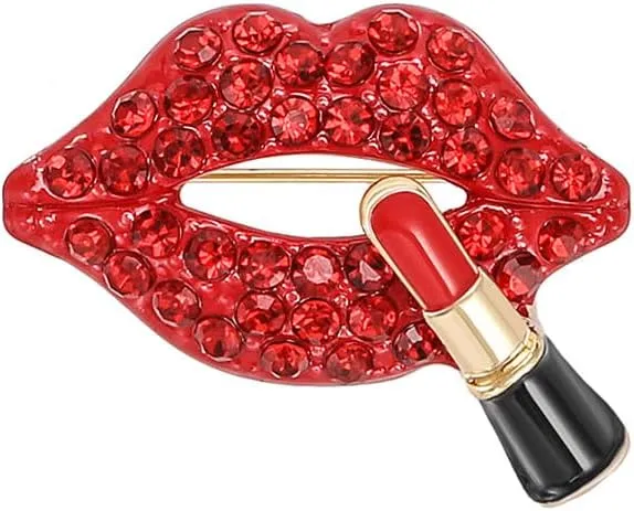 Red Lips Rhinestone Brooch Pin for Women Girl Cubic Zirconia Lapel Pin for Wedding Party Dance Creative Hot Lips Lipstick Sexy Crystal Shining Mouth Brooches Jewelry Sweater Shawl Scarf Buckle