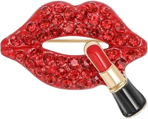 Red Lips Rhinestone Brooch Pin for Women Girl Cubic Zirconia Lapel Pin for Wedding Party Dance Creative Hot Lips Lipstick Sexy Crystal Shining Mouth Brooches Jewelry Sweater Shawl Scarf Buckle