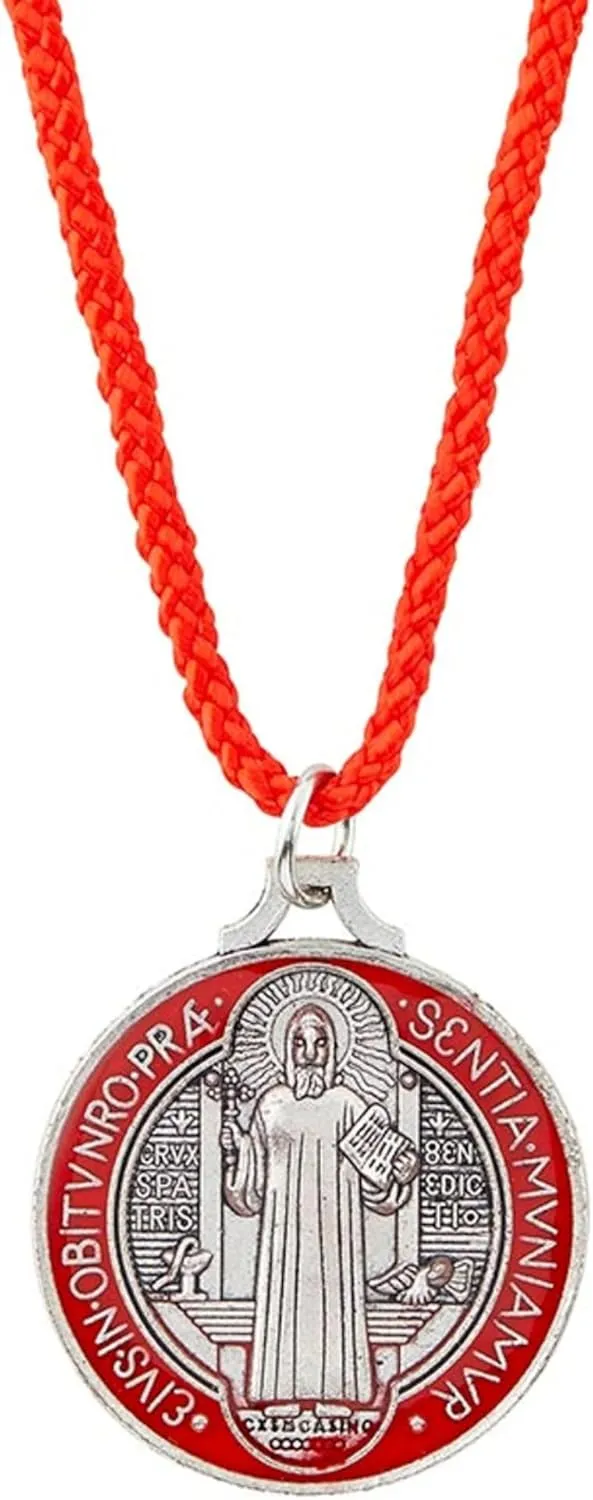 Red St.Benedict Pendant, Patron Saint Jewelry Accessory, Religious Keepsake Gifts, 26 Inches