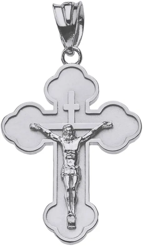 Religious Jewelry 925 Sterling Silver Eastern Orthodox Cross Crucifix Pendant (Small)