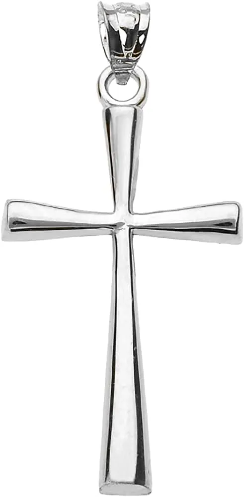 Religious Jewelry .925 Sterling Silver Simple Classic Flared Cross Pendant - Choice of Size
