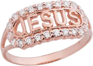 Religious Jewelry Unique 10k Rose Gold CZ Jesus Christ Christian Faith Ring