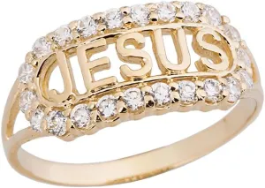 Religious Jewelry Unique 10k Yellow Gold CZ Jesus Christ Christian Faith Ring (Size 9)