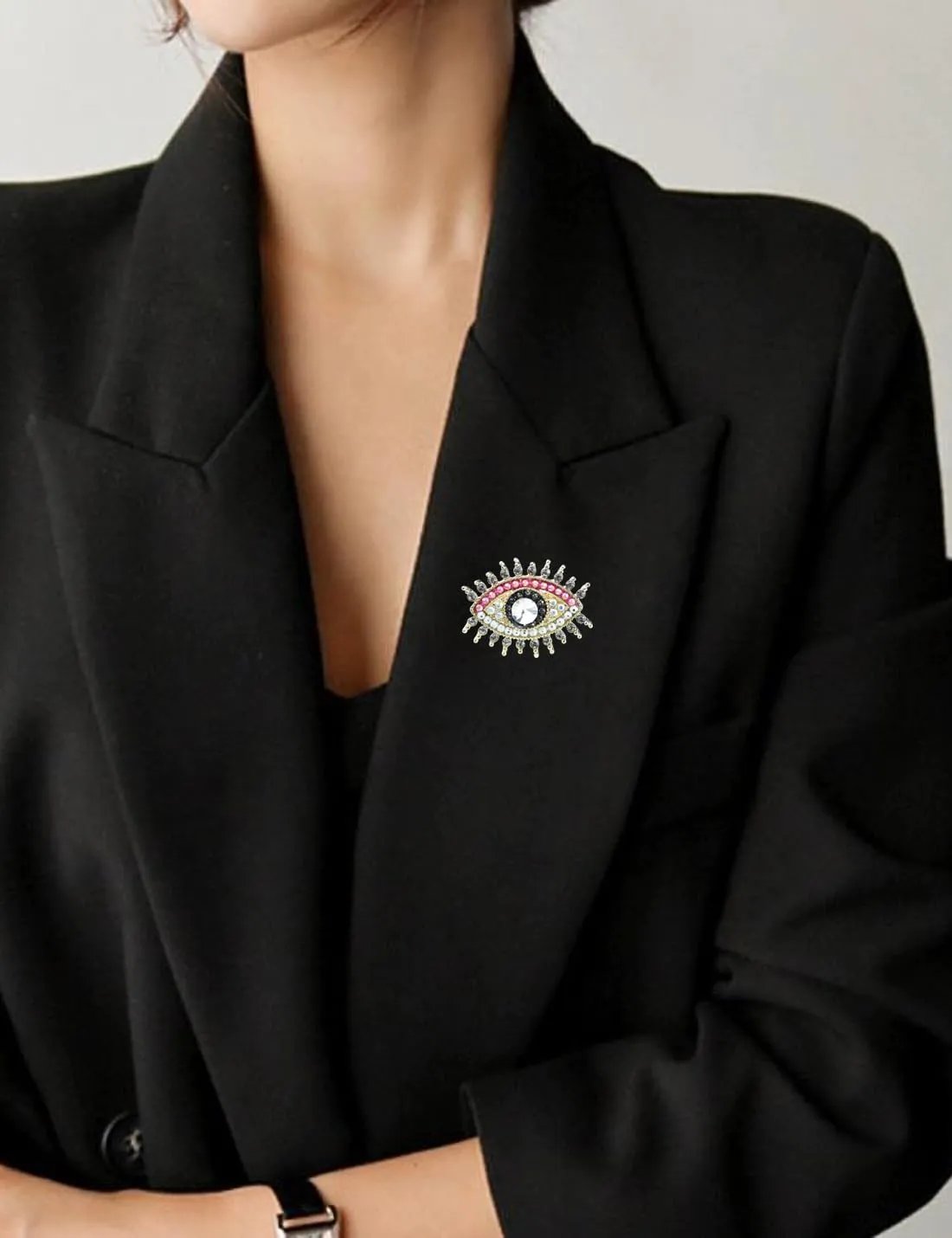 Retro Evil Eye Brooch Fashion Unique Crystal Pearl Abstract Eyes Brooches Pin Badge for Women Bridal Jewelry Gift