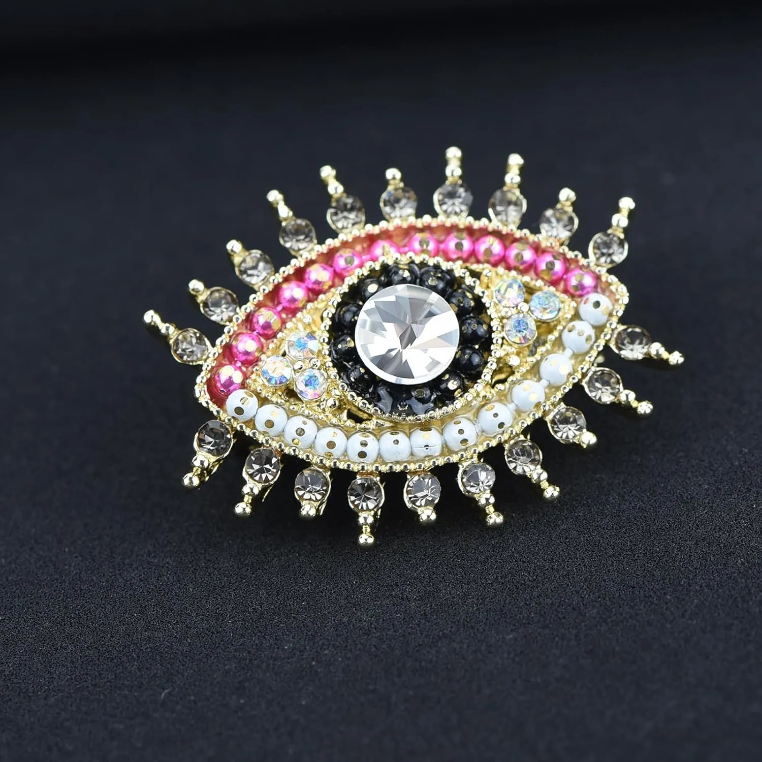 Retro Evil Eye Brooch Fashion Unique Crystal Pearl Abstract Eyes Brooches Pin Badge for Women Bridal Jewelry Gift
