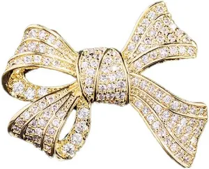 Rhinestone Bow Brooch Pins for Women Minimalist Post Ribbon Knot Lapel Pins Suit Shirt Dress Accessories for Wedding Anniversary Birthday Party Jewelry