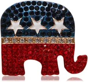 Rhinestone Elephant USA Flag Brooch Pin for Women Men Gold-Tone Fashion Blue Red Star American Republican Party Medal Brooches Dress Accessories Independence Presidential Election Day