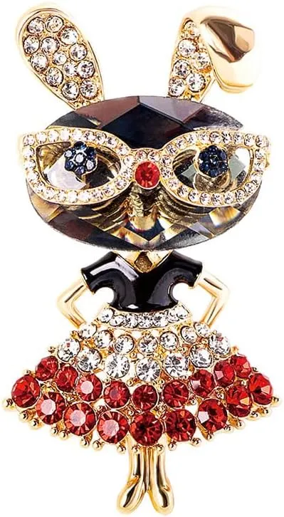 Rhinestone Lady Rabbit Brooch for Women Fashion, Crystal Bunny Animal Brooches Lapel Pins Dainty Cute Graduation Jewelry Gift for Daughter Teacher Students