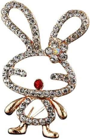 Rhinestone Rabbit Lapel Brooch Pin for Women Girls Golden Plated Cute Bunny Animal Bow Knot Brooches Pins Dainty Christmas Easter Jewelry Gifts for Dress Suit Hat Badges