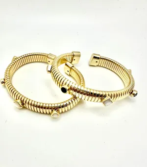 Ribbed Gold Cuff with Stones