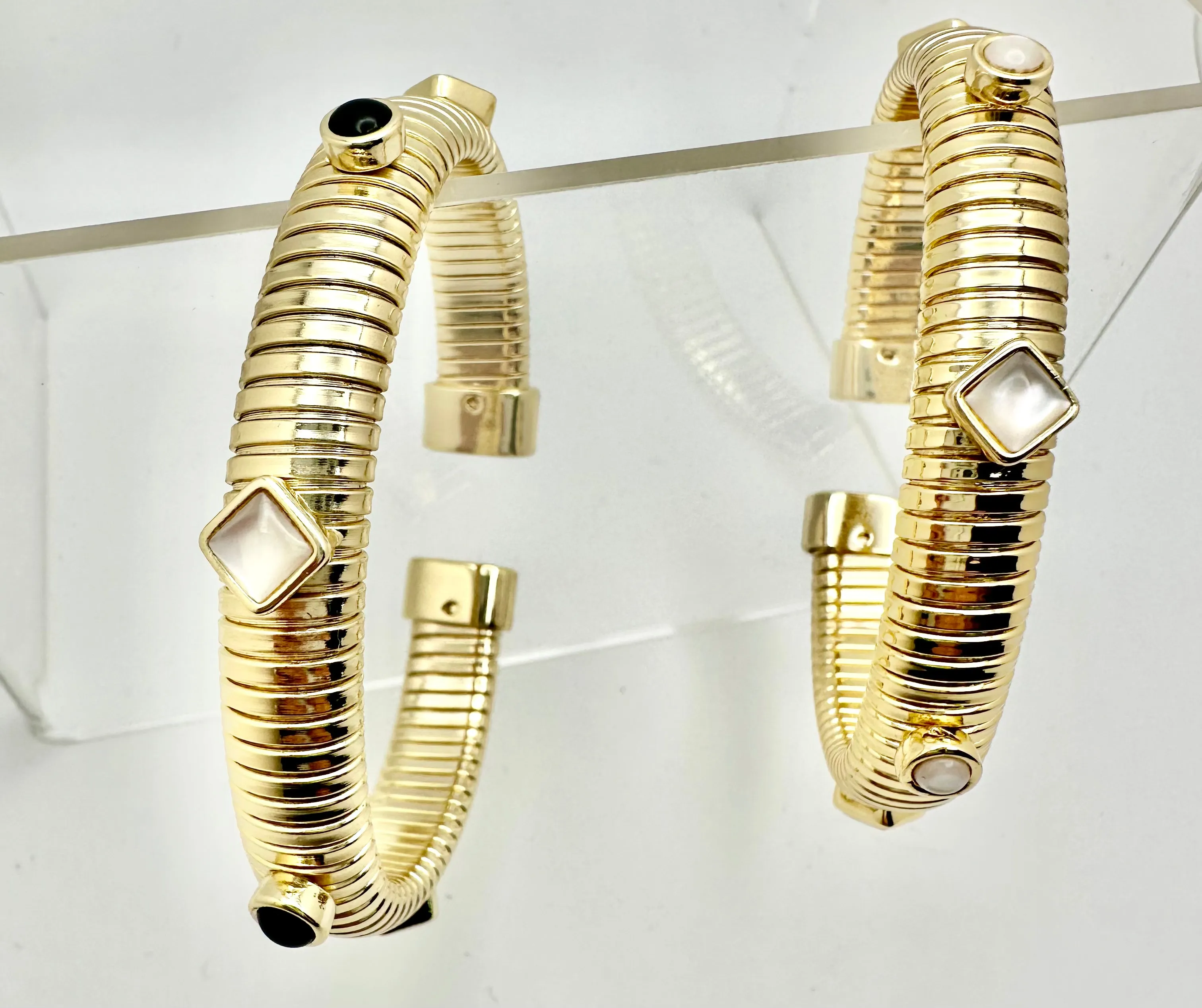 Ribbed Gold Cuff with Stones