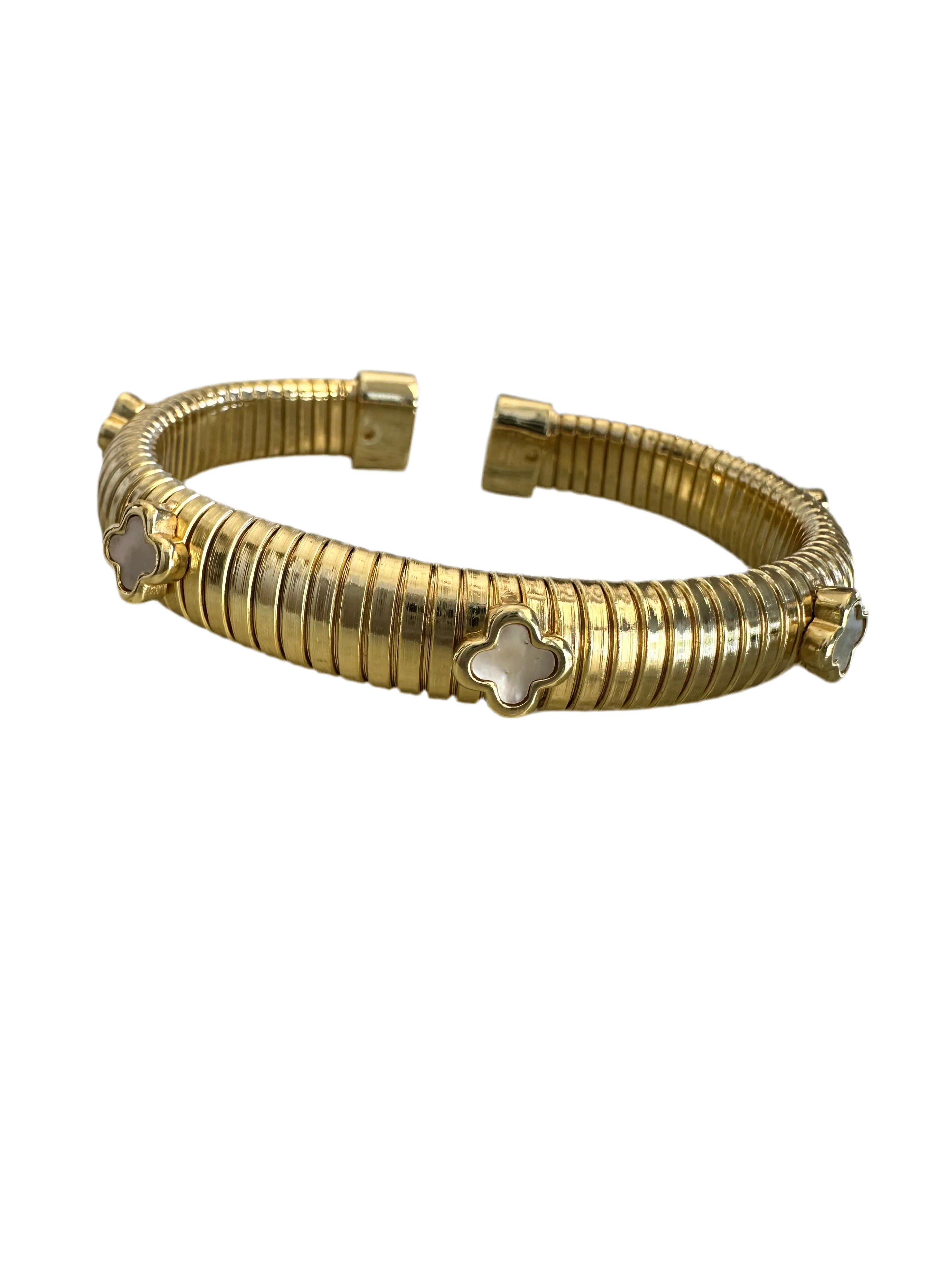 Ribbed Gold Cuff with Stones