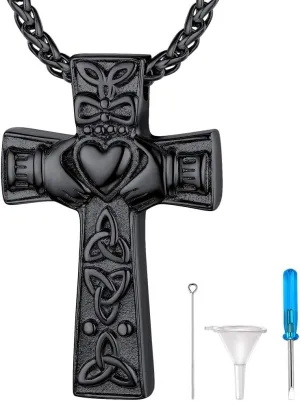 Richsteel Urn Necklaces for Ashes for Women Men Cremation Pendant Necklace for Ashes Dog/Cross Stainless Steel Memorial Jewelry