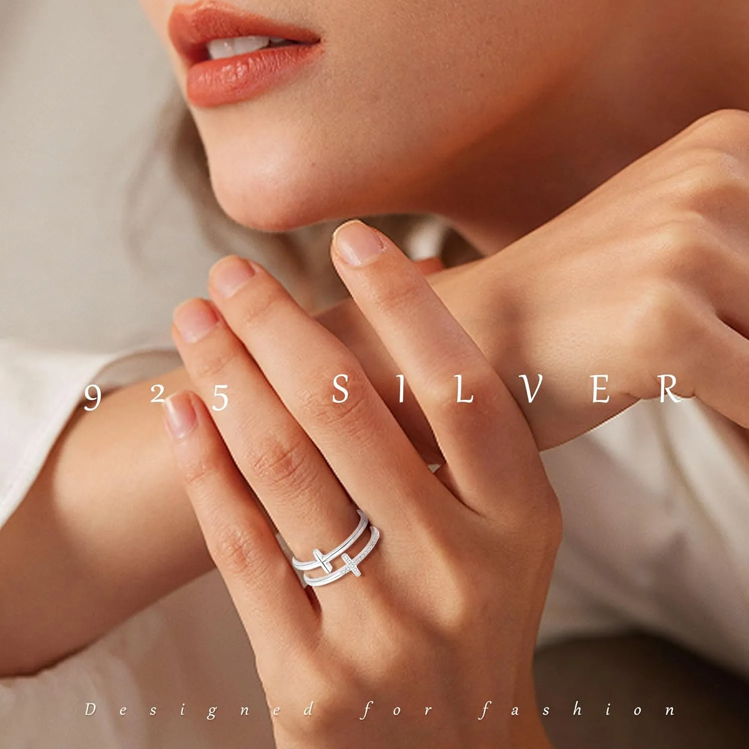 Rings for Women, 925 Sterling Silver 18k Gold Plated Rings, Adjustable Promise Open Crystal Ring for Women Men Couple Wedding Engagement Jewelry Gifts