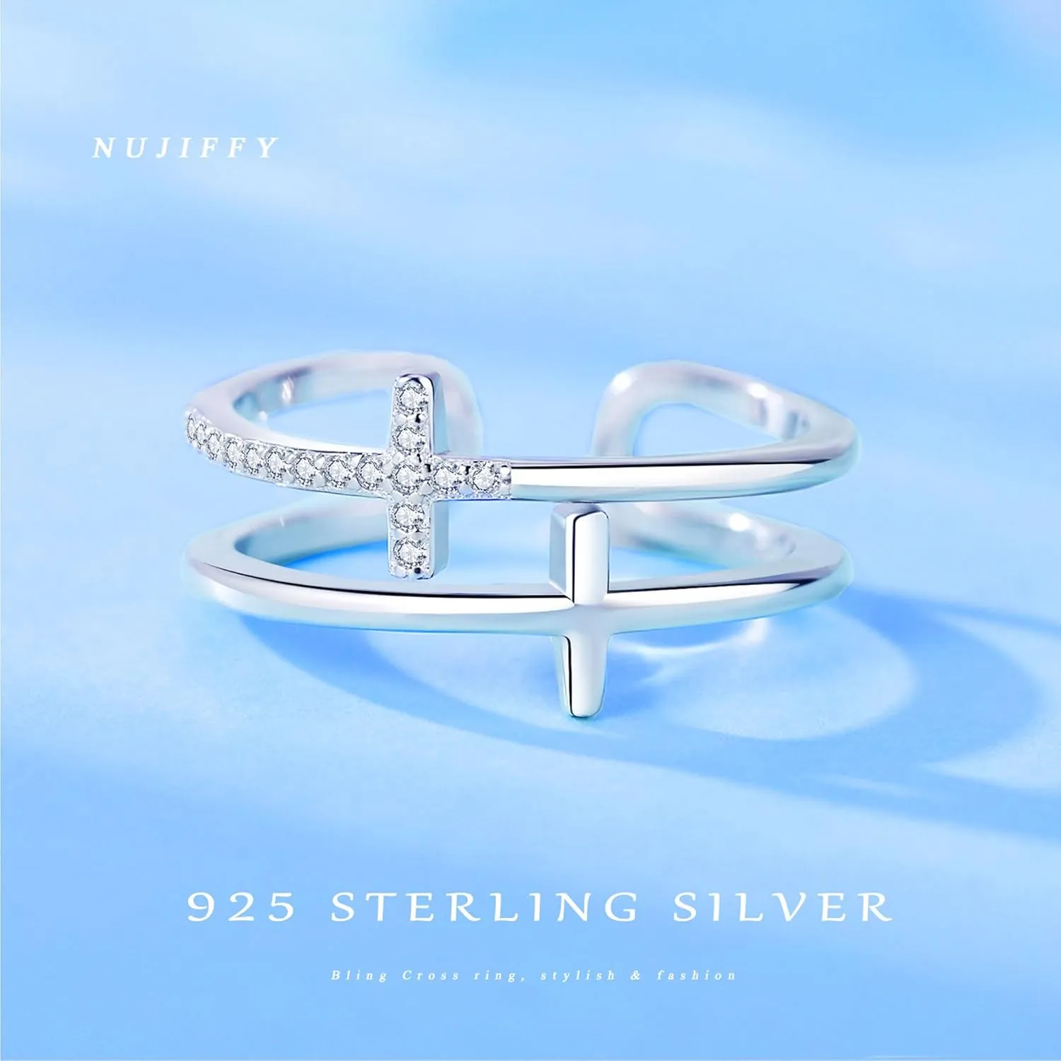 Rings for Women, 925 Sterling Silver 18k Gold Plated Rings, Adjustable Promise Open Crystal Ring for Women Men Couple Wedding Engagement Jewelry Gifts
