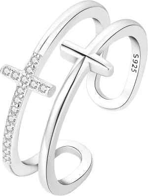 Rings for Women, 925 Sterling Silver 18k Gold Plated Rings, Adjustable Promise Open Crystal Ring for Women Men Couple Wedding Engagement Jewelry Gifts