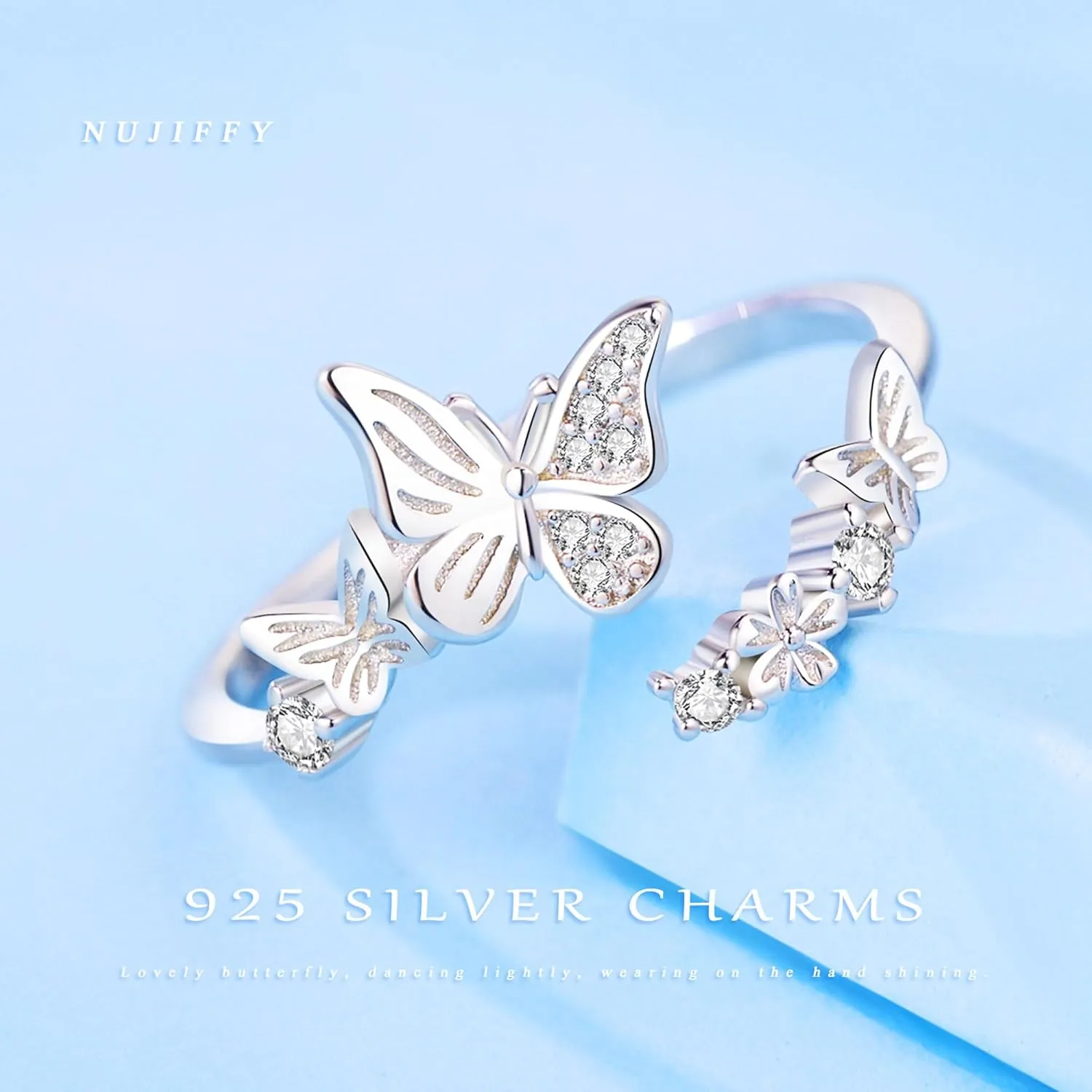 Rings for Women, 925 Sterling Silver 18k Gold Plated Rings, Adjustable Promise Open Crystal Ring for Women Men Couple Wedding Engagement Jewelry Gifts