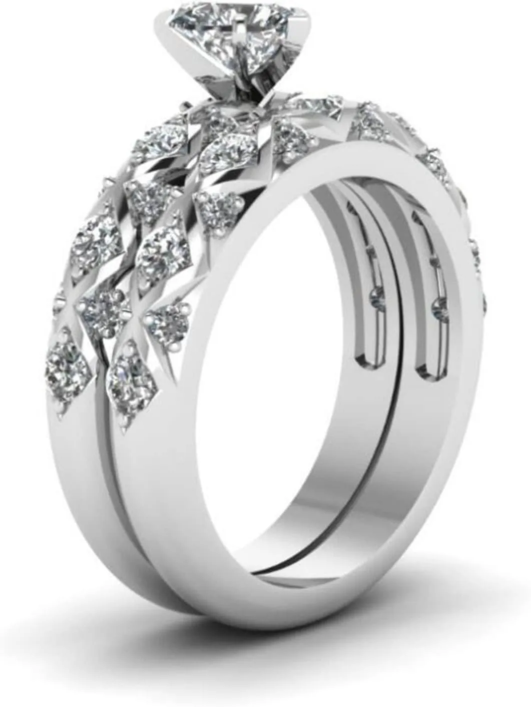 Rings Resin Inlaid Micro-Inlaid Ring Peach Pattern Full American Heart Zircon European Couple and Diamonds Diamonds Rings (Sliver, 11)