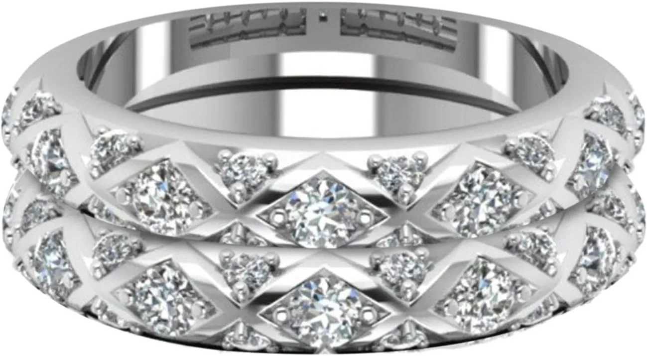 Rings Resin Inlaid Micro-Inlaid Ring Peach Pattern Full American Heart Zircon European Couple and Diamonds Diamonds Rings (Sliver, 11)