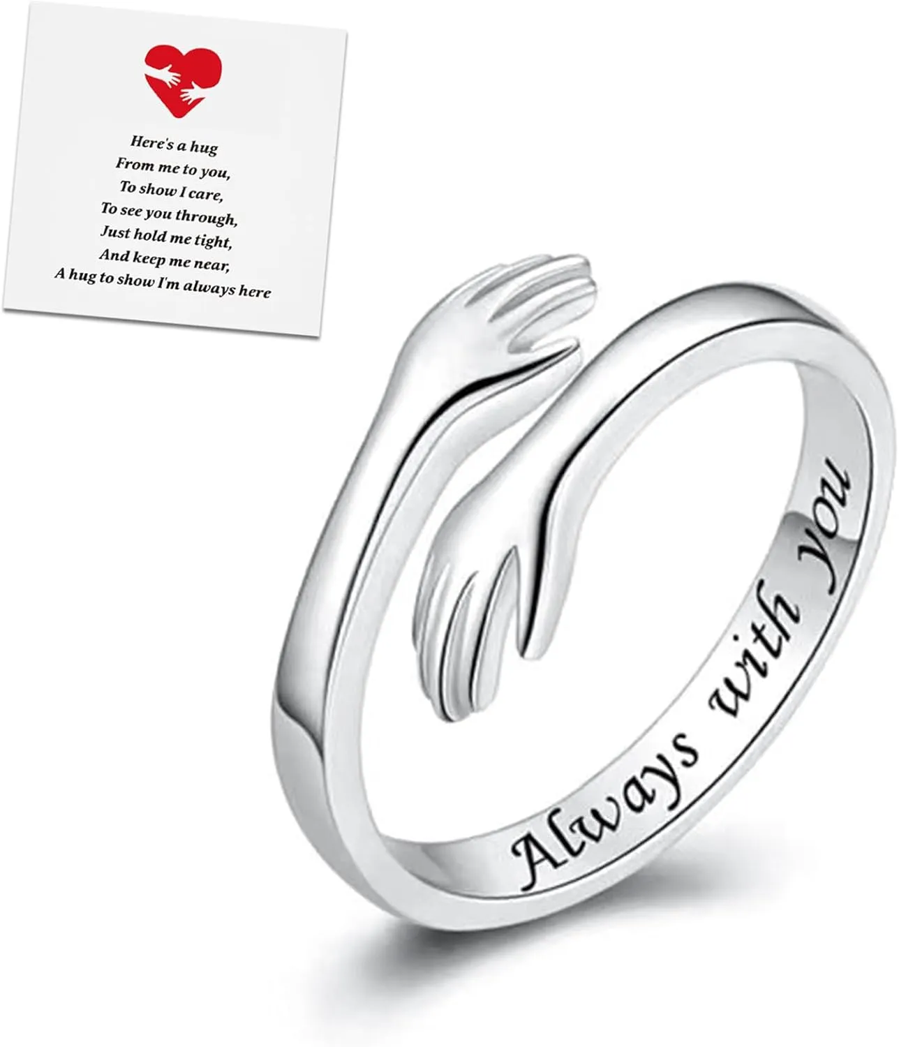 RINHOO FRIENDSHIP Hug Rings for Women Silver Hugging Hands Ring Adjustable 14K Gold Plated Daughter Rings from Mom Jewelry for Couples