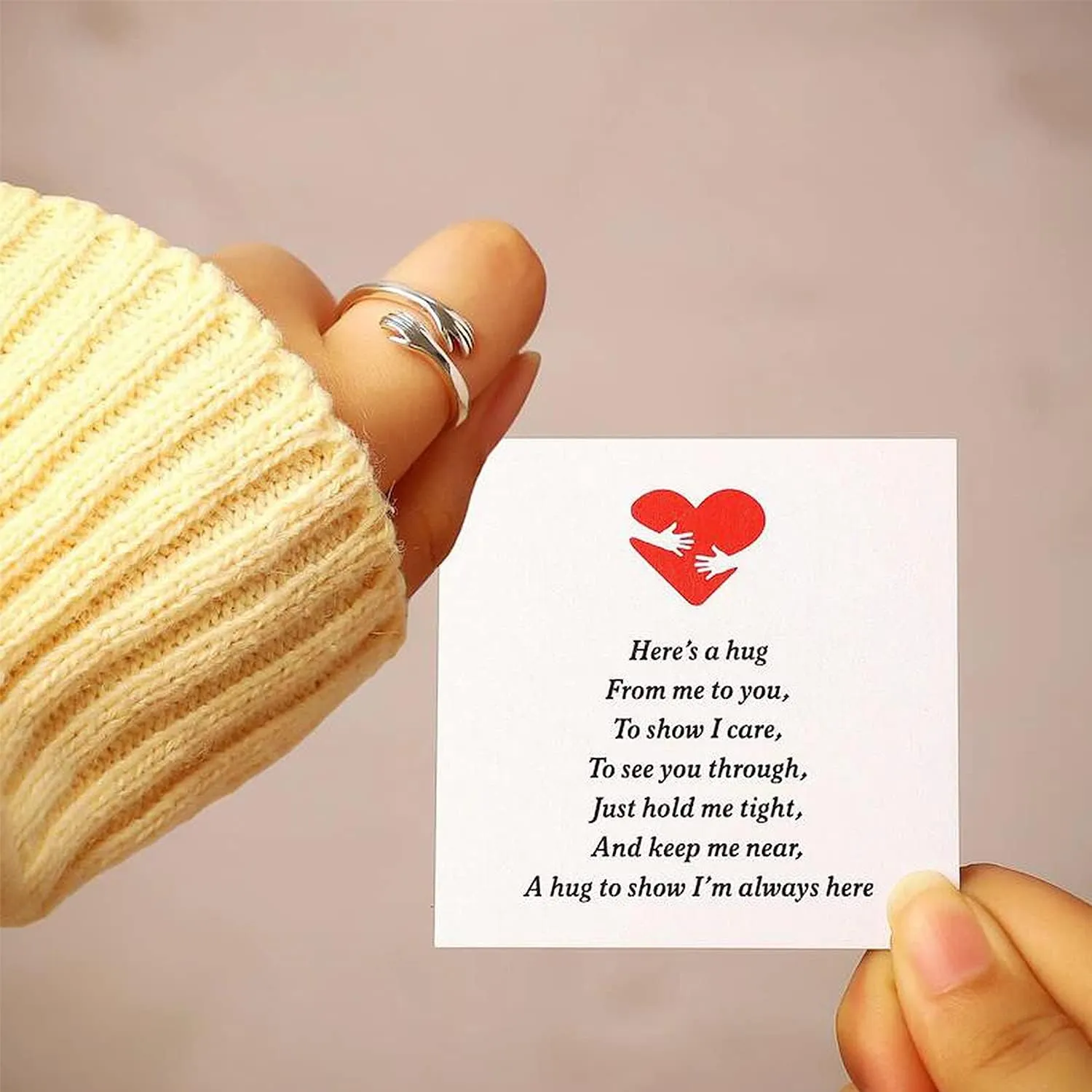 RINHOO FRIENDSHIP Hug Rings for Women Silver Hugging Hands Ring Adjustable 14K Gold Plated Daughter Rings from Mom Jewelry for Couples