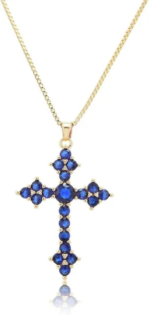 RIZILIA 18K Yellow Gold Plated Women's Cross Necklace, Round Cut CZ [Multiple Colors Available] Cross Pendant Necklace for Women, Trendy Jewelry Gift for Women
