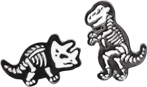 ROFARSO Dinosaur Skeleton Enamel Lapel Pin Set Cute Animal Pin, Accessory for Backpacks Clothing Bags Hats Shirts (2pics pin set)