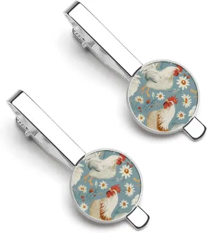 Rooster Floral Tie Clip Classic Necktie Bar Pinch Clothing Accessories for Wedding Party Business