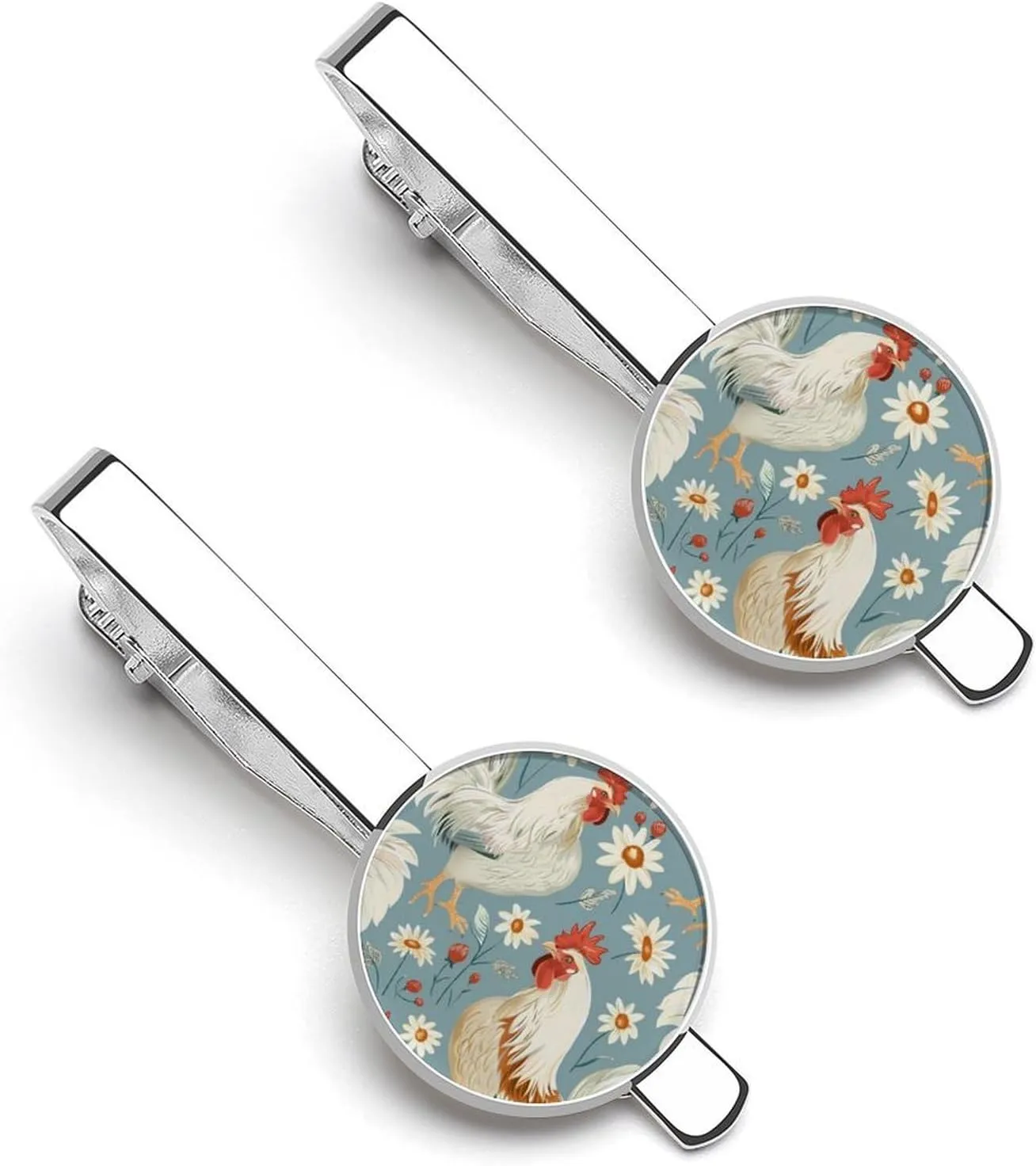 Rooster Floral Tie Clip Classic Necktie Bar Pinch Clothing Accessories for Wedding Party Business
