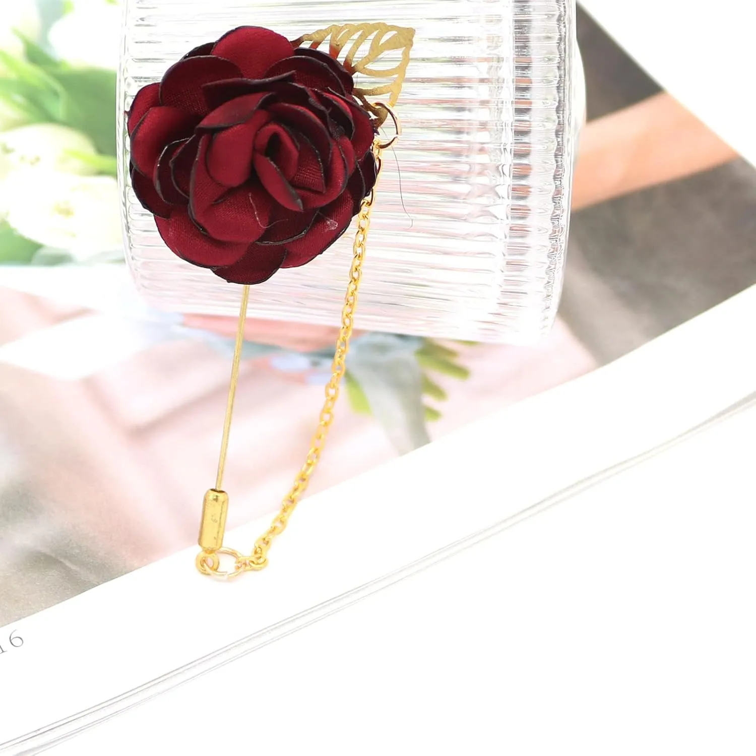 Rose Flower Wedding Brooches Cloth Art Floral Leaf Suit Shirt Lapel Brooch Pin Fashion Jewelry Boutonniere for Men Women Gold Plated