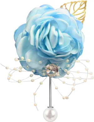 Rose Flower Wedding Brooches Cloth Art Floral Leaf Suit Shirt Lapel Brooch Pin Fashion Jewelry Boutonniere for Men Women Gold Plated