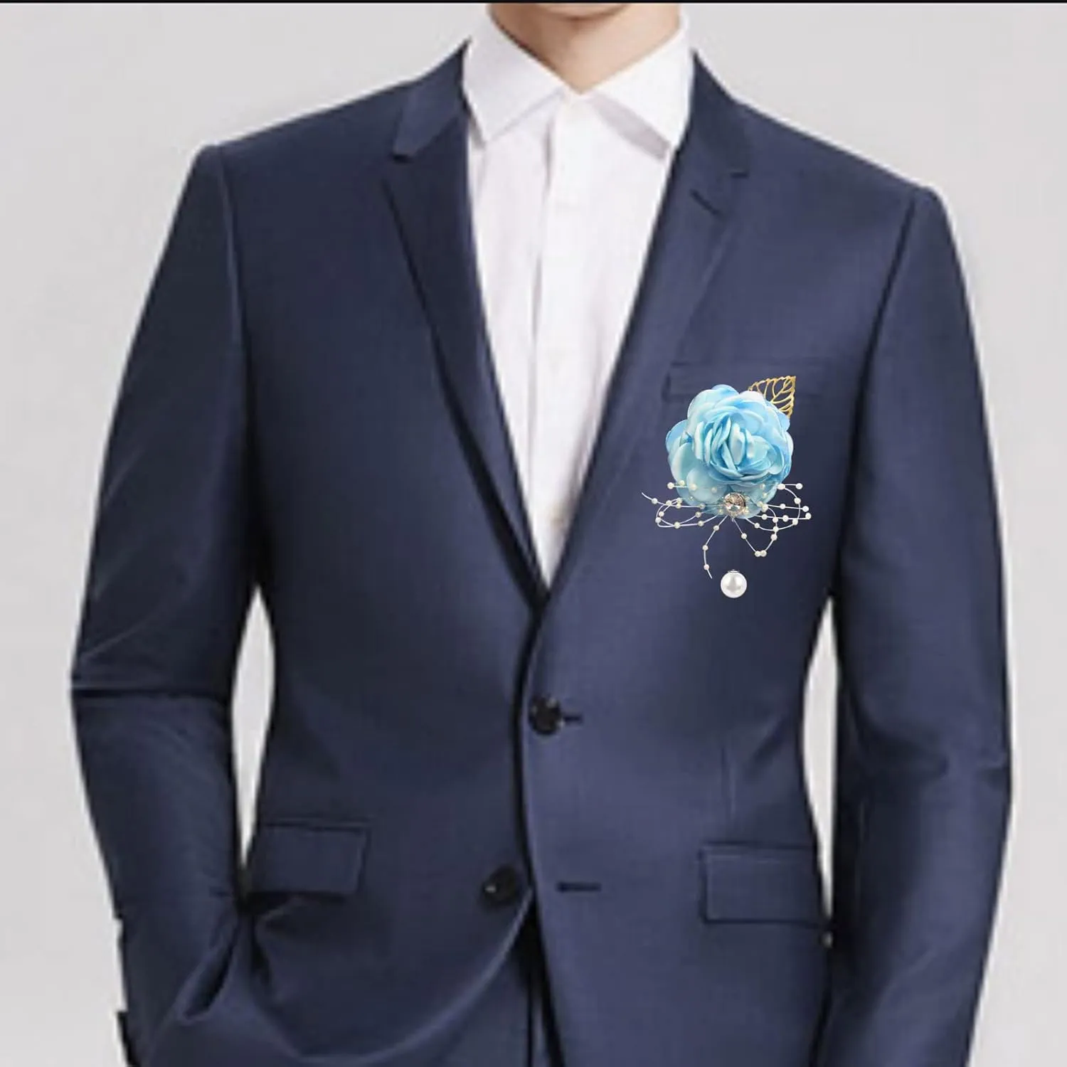 Rose Flower Wedding Brooches Cloth Art Floral Leaf Suit Shirt Lapel Brooch Pin Fashion Jewelry Boutonniere for Men Women Gold Plated