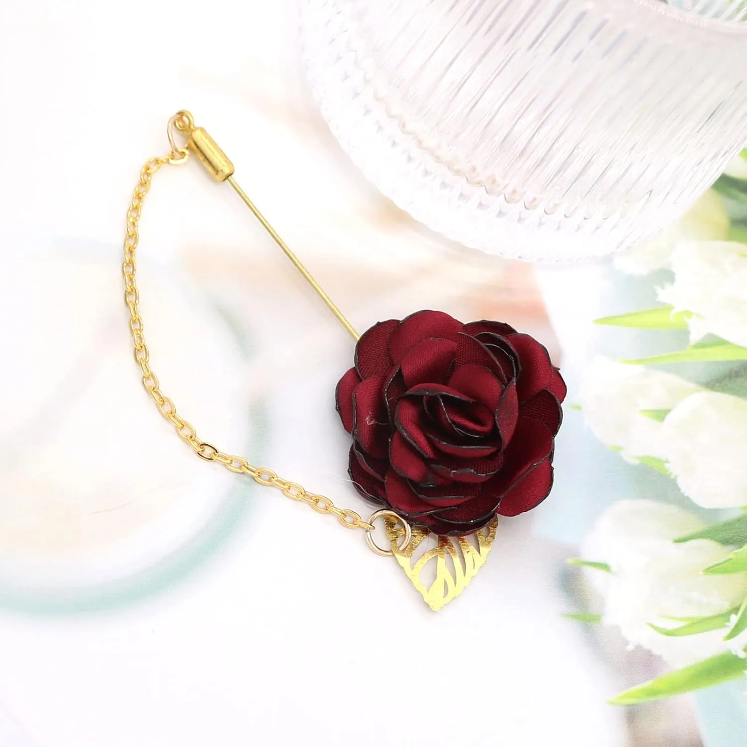 Rose Flower Wedding Brooches Cloth Art Floral Leaf Suit Shirt Lapel Brooch Pin Fashion Jewelry Boutonniere for Men Women Gold Plated