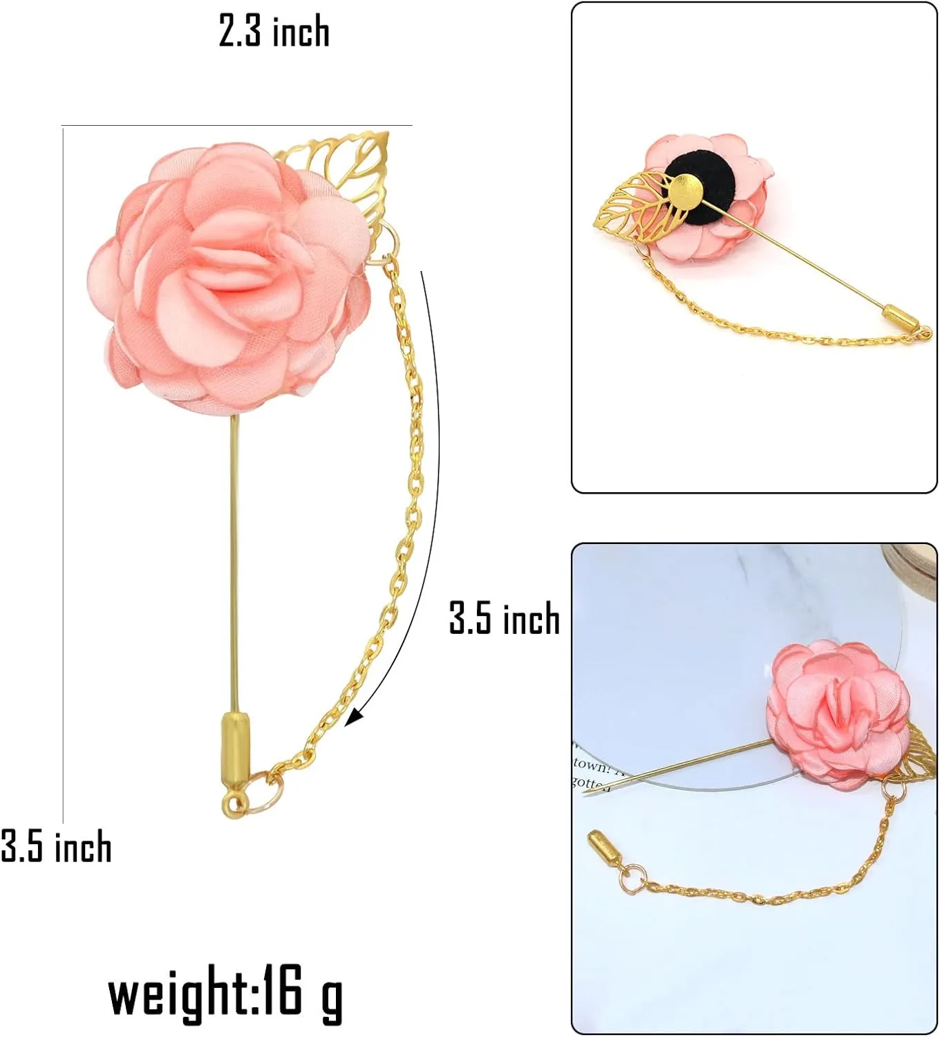 Rose Flower Wedding Brooches Cloth Art Floral Leaf Suit Shirt Lapel Brooch Pin Fashion Jewelry Boutonniere for Men Women Gold Plated