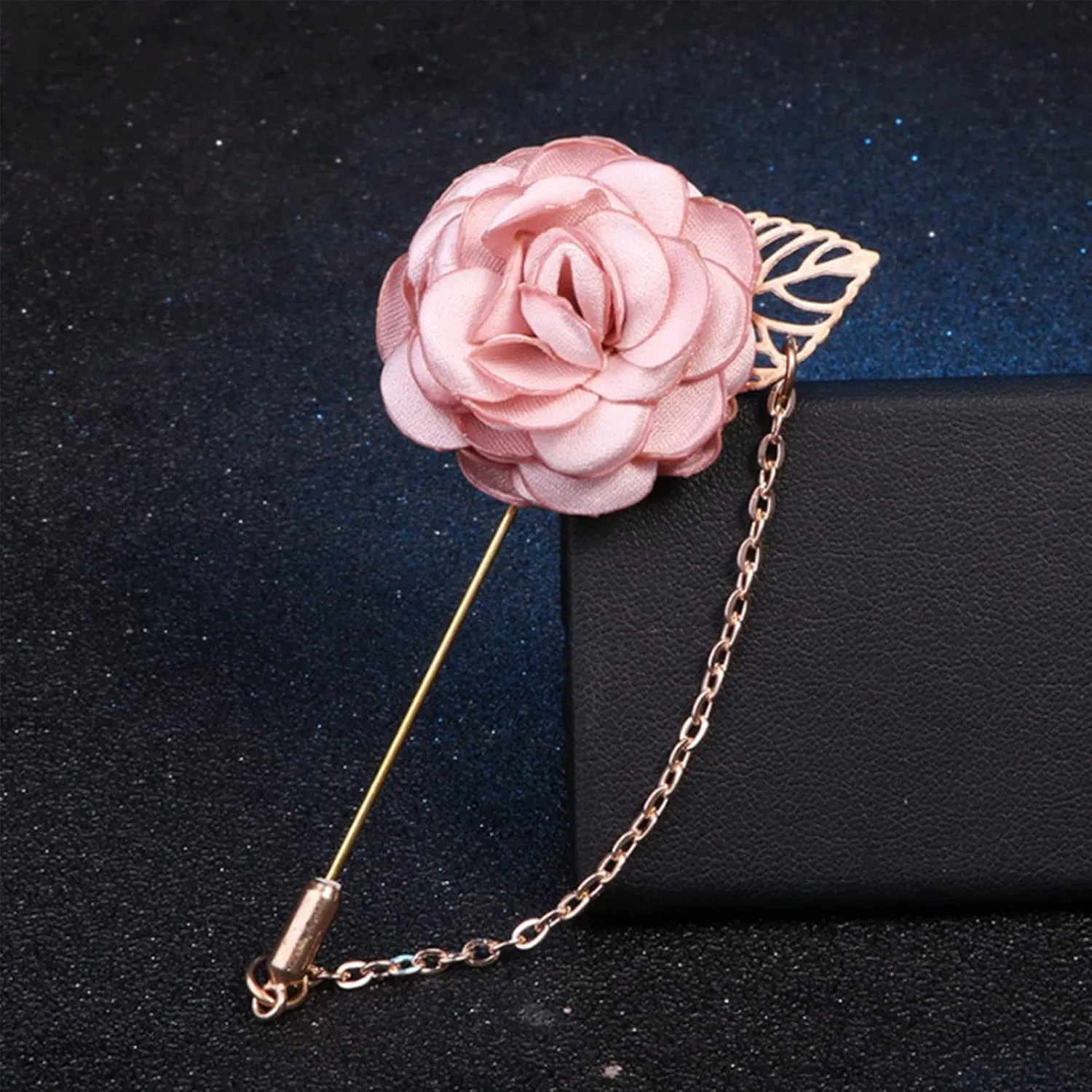 Rose Flower Wedding Brooches Cloth Art Floral Leaf Suit Shirt Lapel Brooch Pin Fashion Jewelry Boutonniere for Men Women Gold Plated
