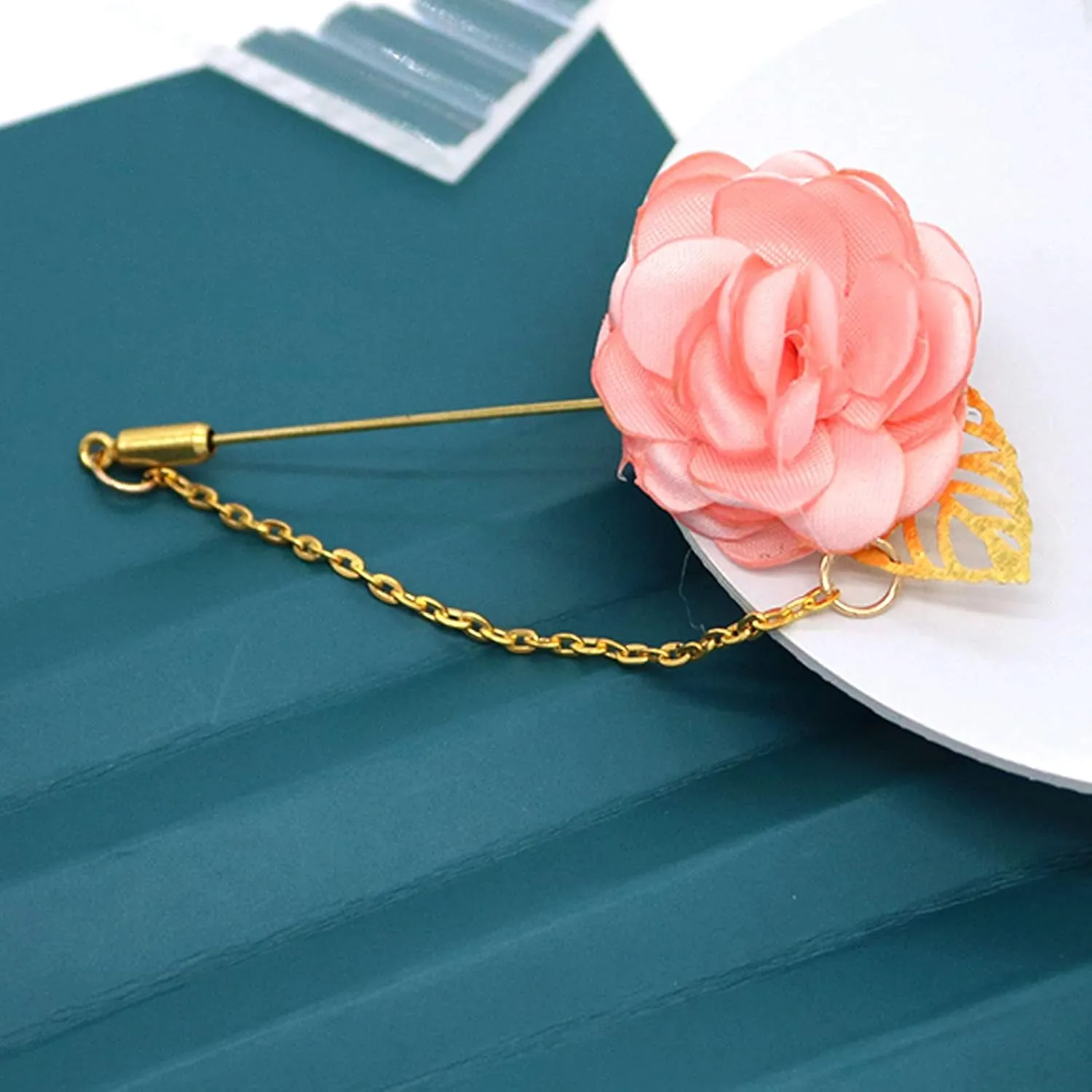 Rose Flower Wedding Brooches Cloth Art Floral Leaf Suit Shirt Lapel Brooch Pin Fashion Jewelry Boutonniere for Men Women Gold Plated