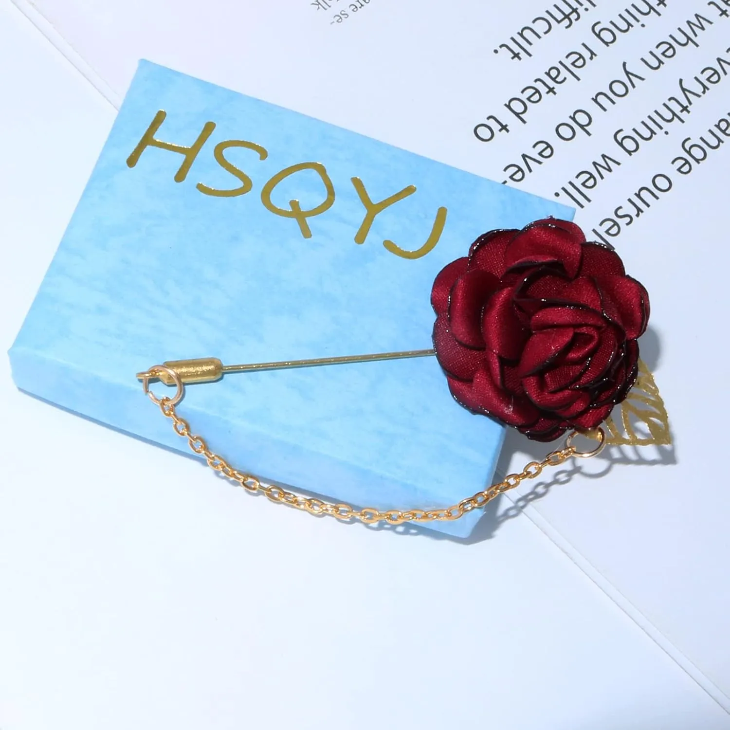 Rose Flower Wedding Brooches Cloth Art Floral Leaf Suit Shirt Lapel Brooch Pin Fashion Jewelry Boutonniere for Men Women Gold Plated