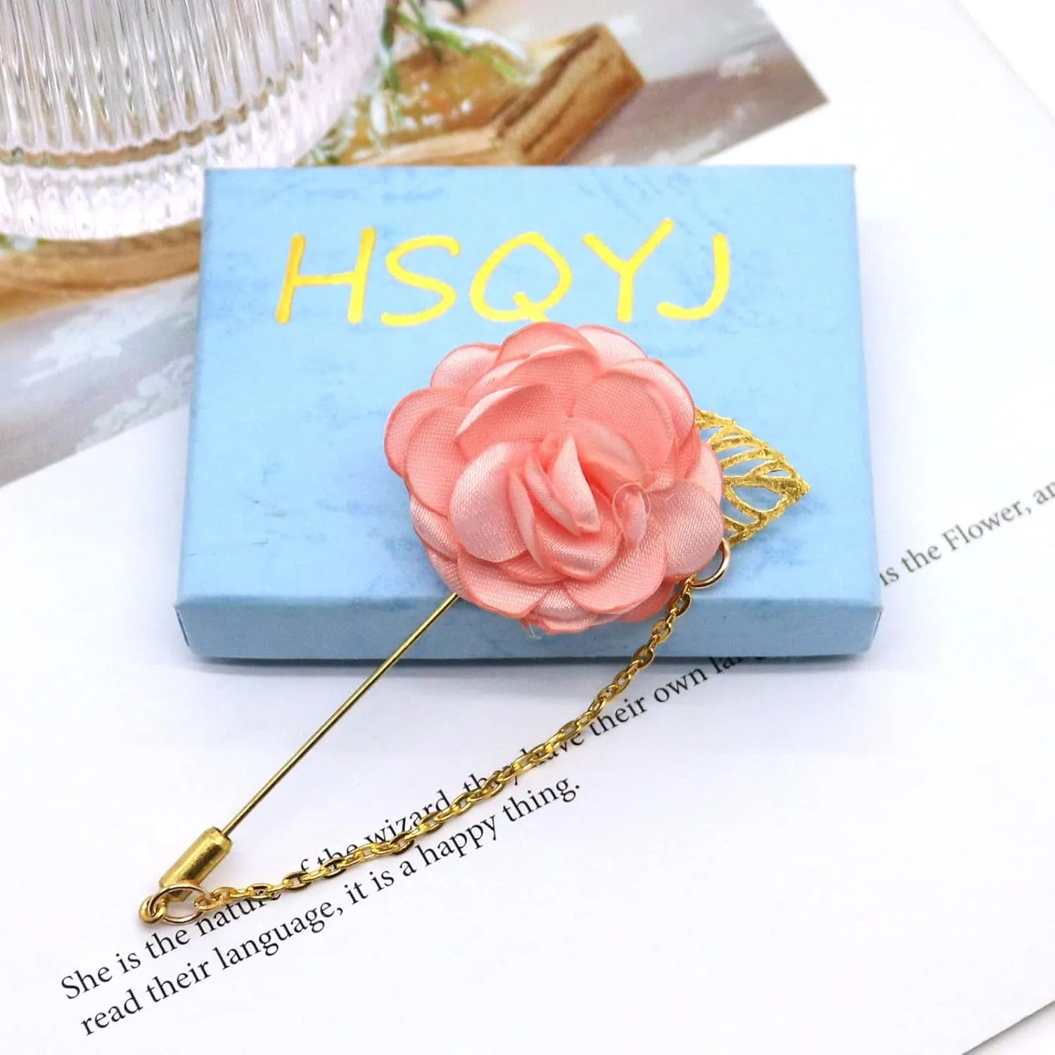 Rose Flower Wedding Brooches Cloth Art Floral Leaf Suit Shirt Lapel Brooch Pin Fashion Jewelry Boutonniere for Men Women Gold Plated