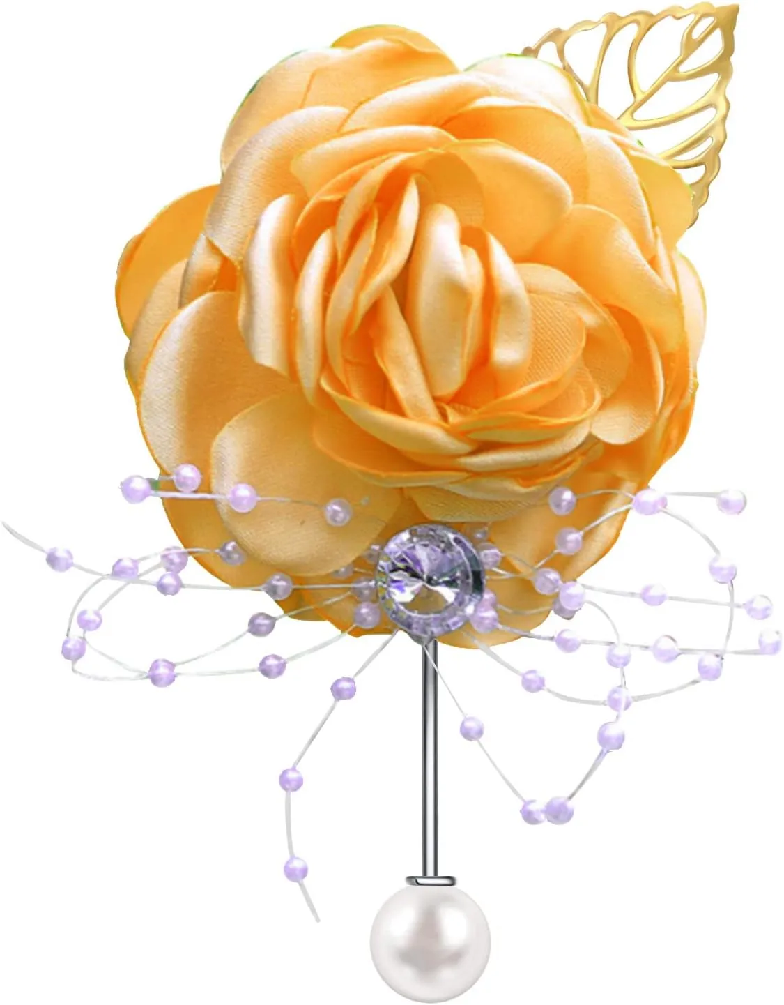 Rose Flower Wedding Brooches Cloth Art Floral Leaf Suit Shirt Lapel Brooch Pin Fashion Jewelry Boutonniere for Men Women Gold Plated