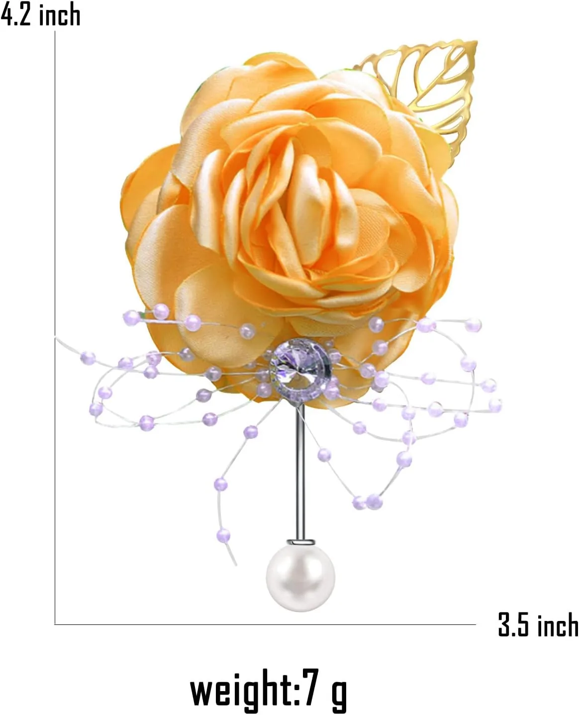 Rose Flower Wedding Brooches Cloth Art Floral Leaf Suit Shirt Lapel Brooch Pin Fashion Jewelry Boutonniere for Men Women Gold Plated