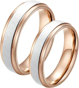 Rose Gold Wedding Ring Sets for Him and Her, 6MM Two Tone Brushed Stainless Promise Rings for Couples