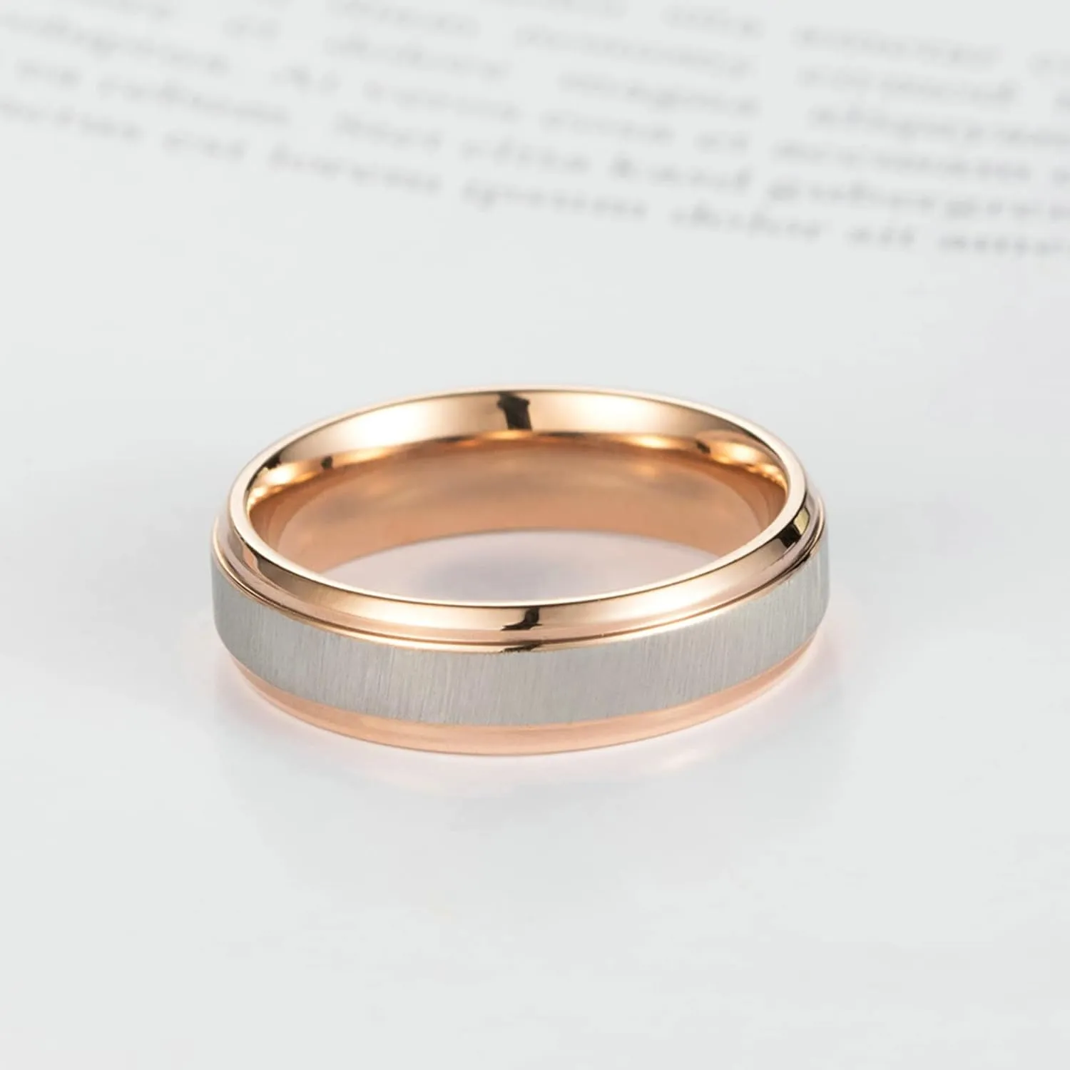 Rose Gold Wedding Ring Sets for Him and Her, 6MM Two Tone Brushed Stainless Promise Rings for Couples