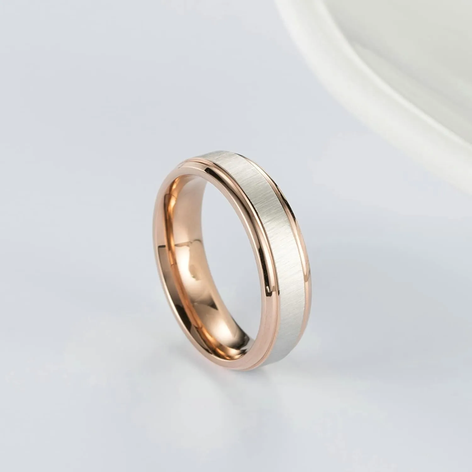 Rose Gold Wedding Ring Sets for Him and Her, 6MM Two Tone Brushed Stainless Promise Rings for Couples
