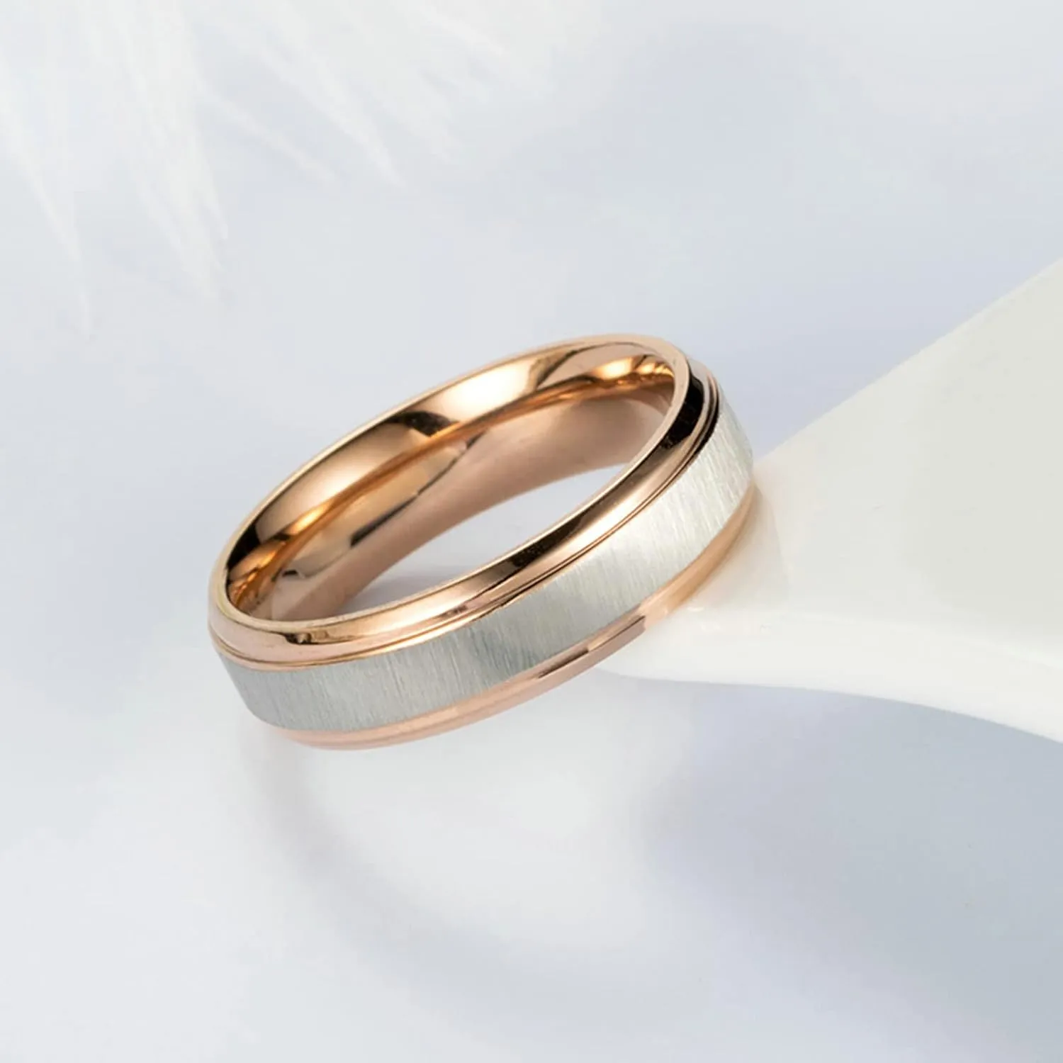 Rose Gold Wedding Ring Sets for Him and Her, 6MM Two Tone Brushed Stainless Promise Rings for Couples
