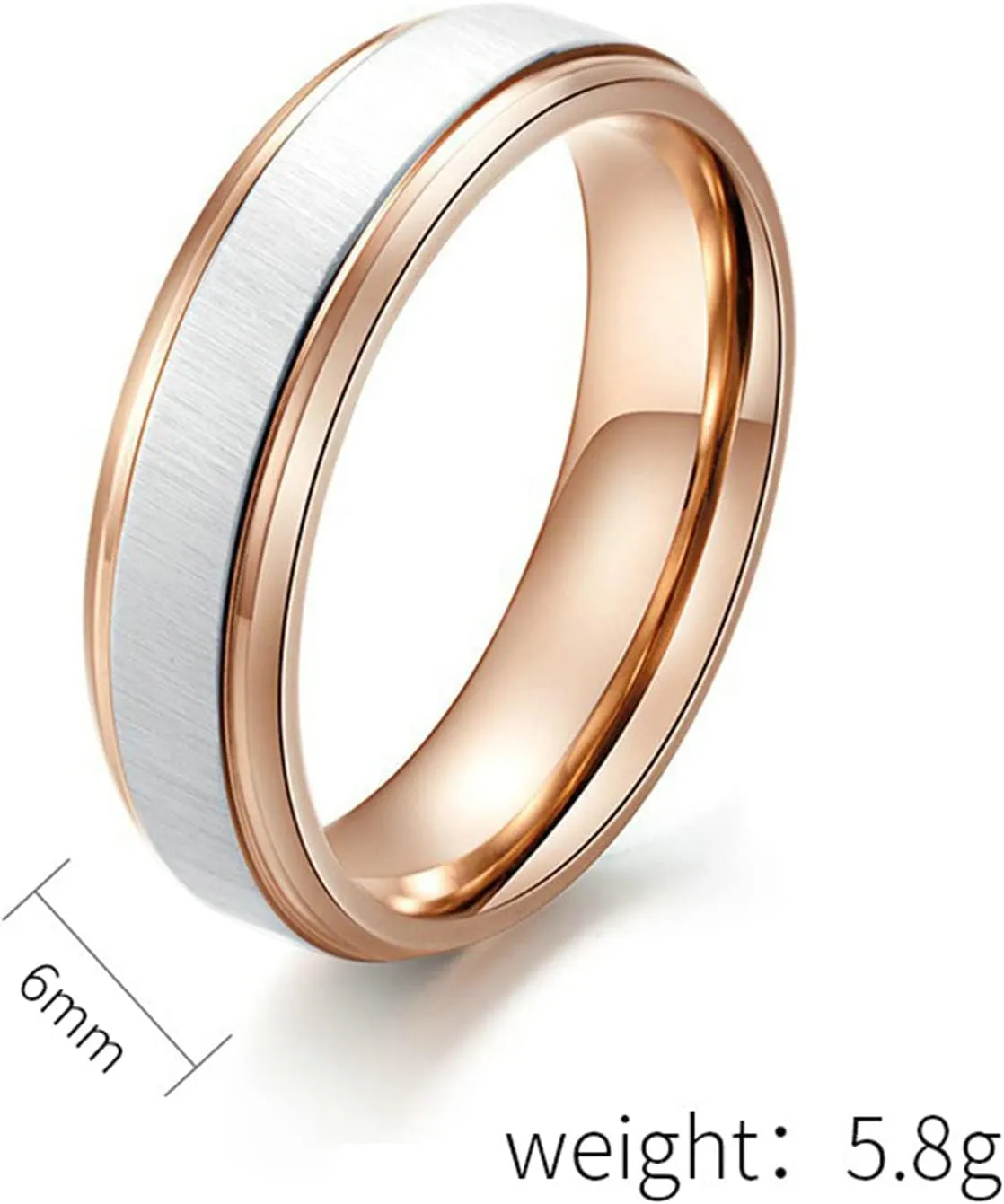 Rose Gold Wedding Ring Sets for Him and Her, 6MM Two Tone Brushed Stainless Promise Rings for Couples