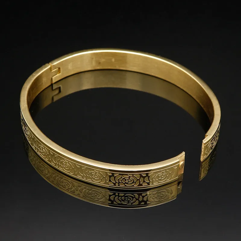 Rose Pattern Fashion 18k Gold Eternity Love Bracelet Carving Rose Bangle Female Models Buckle Brand Jewelry For Women