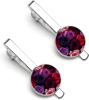 Rose Print Tie Clip Classic Necktie Bar Pinch Clothing Accessories for Wedding Party Business