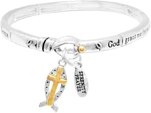Rosemarie's Religious Gifts Women's Inspirational Religious Charms Stretch Bracelet, 7" (Serenity Prayer With Christian Fish Charm)